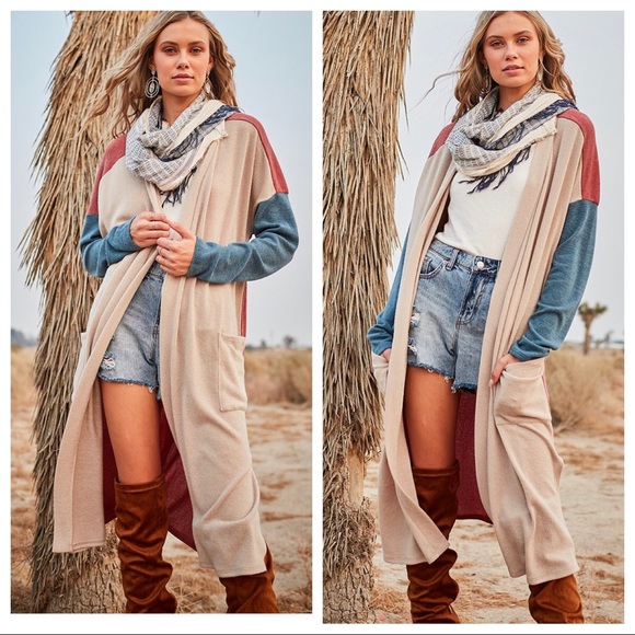 Boho chic open front pocket cardigan - Picture 3 of 6